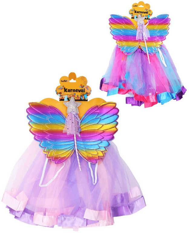 KARNEVAL Šaty víla barevná set s křídly a hůlkou 2 barvy *KOSTÝM*