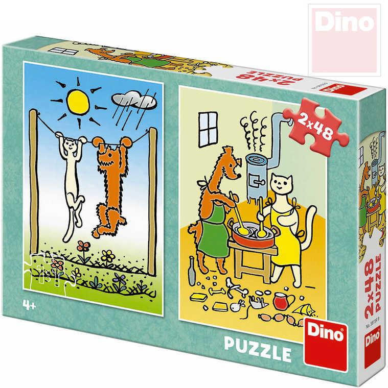 DINO Puzzle 2x48 dílků Pejsek a kočička 18x26,5cm skládačka 2v1