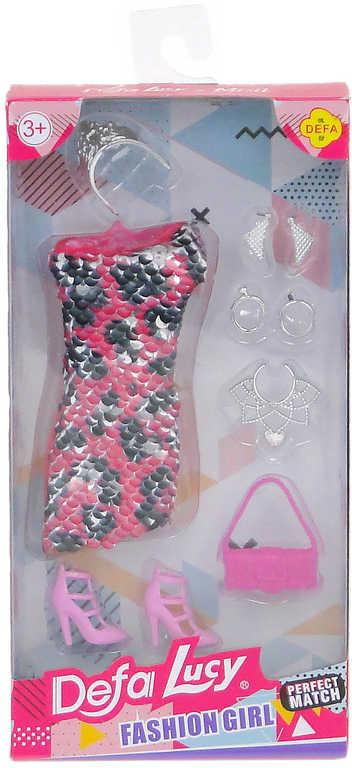 Společenské šaty flitrové pro panenku set s fashion doplňky 4 barvy