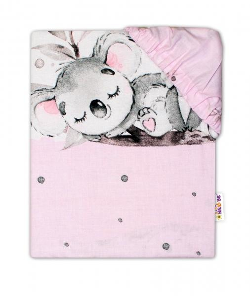 Baby Nellys Dětské bavlněné prostěradlo do postýlky - Medvídek Koala - růžové - 120x60