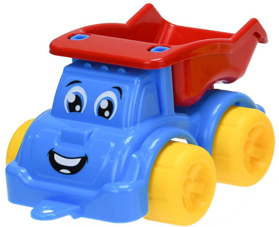 Baby autíčko veselé 21cm sklápěčka s obličejem na písek 3 barvy plast