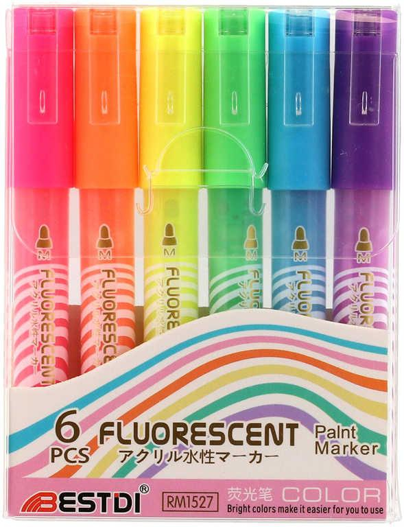 Akrylové fixy fluorescentní set 6ks na keramiku, sklo a kameny svítí ve tmě