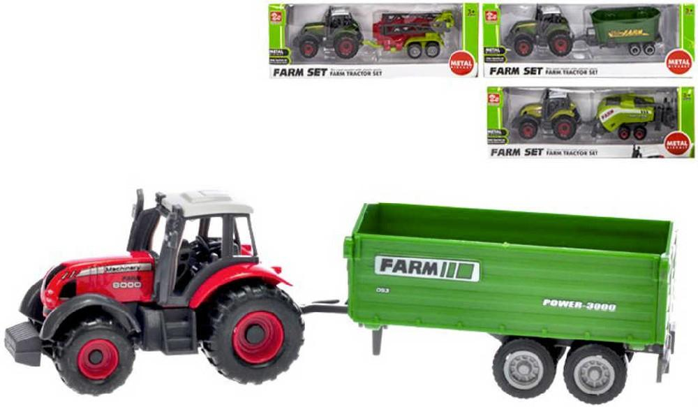Traktor farmářský kovový 16cm set s vlečkou různé druhy