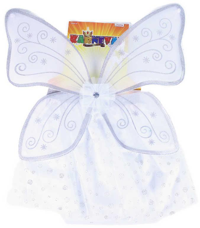 KARNEVAL Šaty tutu bílý motýl set s křídly a hůlkou (pas 40-56cm) KOSTÝM