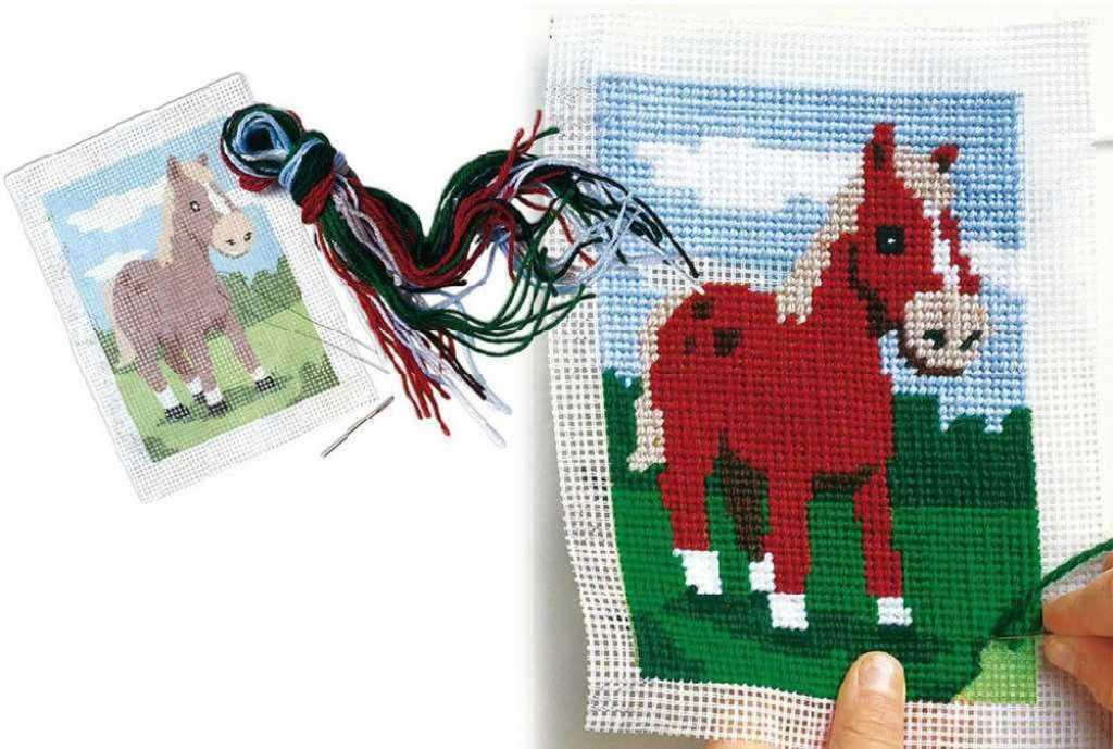 SES CREATIVE Dečka dětská vyšívací Kůň set s bavlkami malá švadlenka