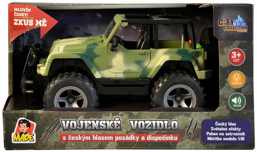 Jeep vojenské army auto na setrvačník 23cm na baterie Zvuk CZ plast