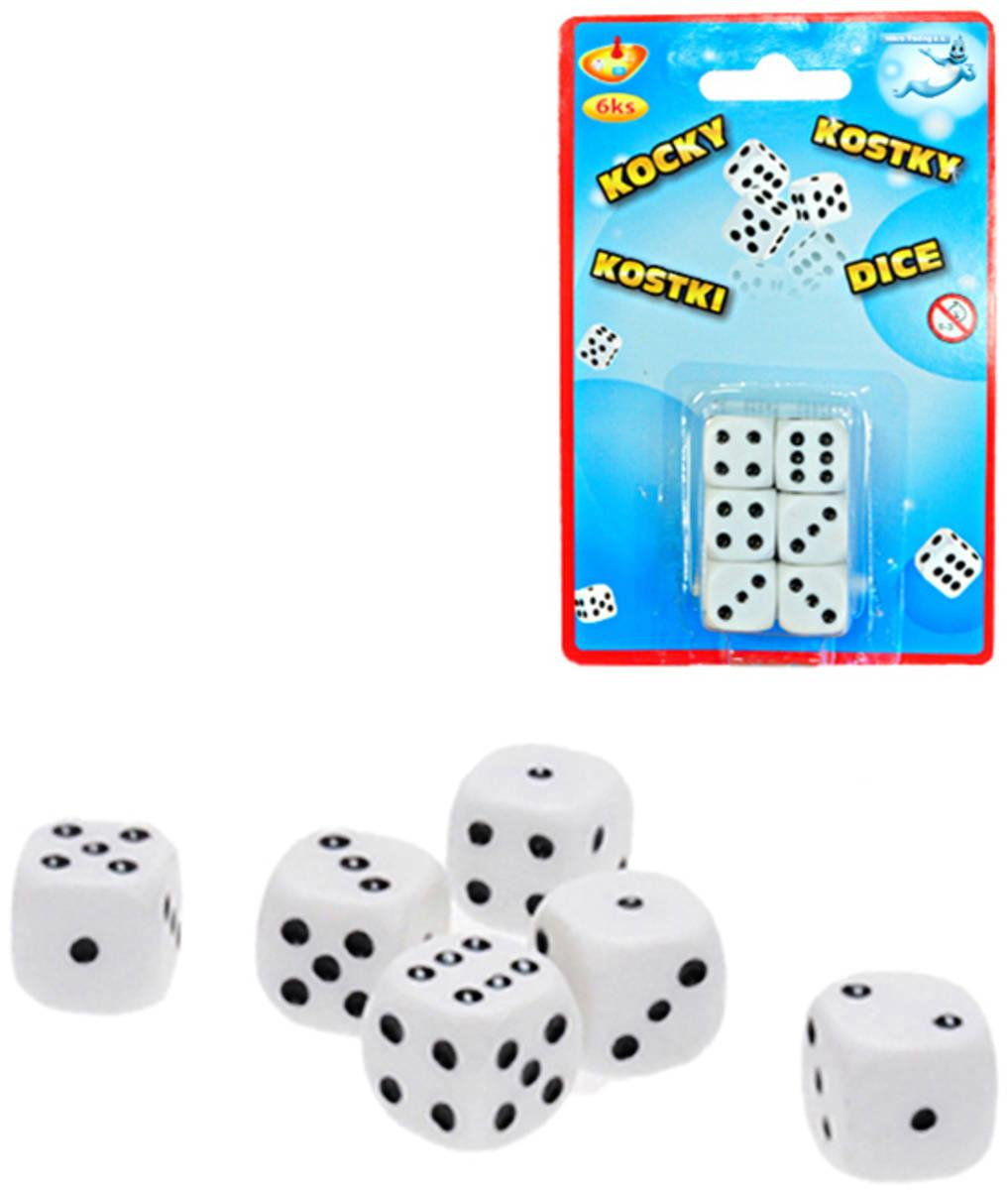 Hra Kostky hrací bílé 12mm set 6ks na kartě plast *SPOLEČENSKÉ HRY*