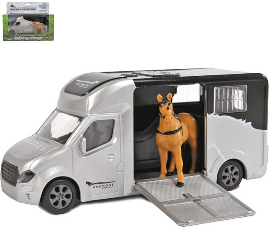 Auto přepravní 20cm na setrvačník set s koněm na baterie Světlo Zvuk kov
