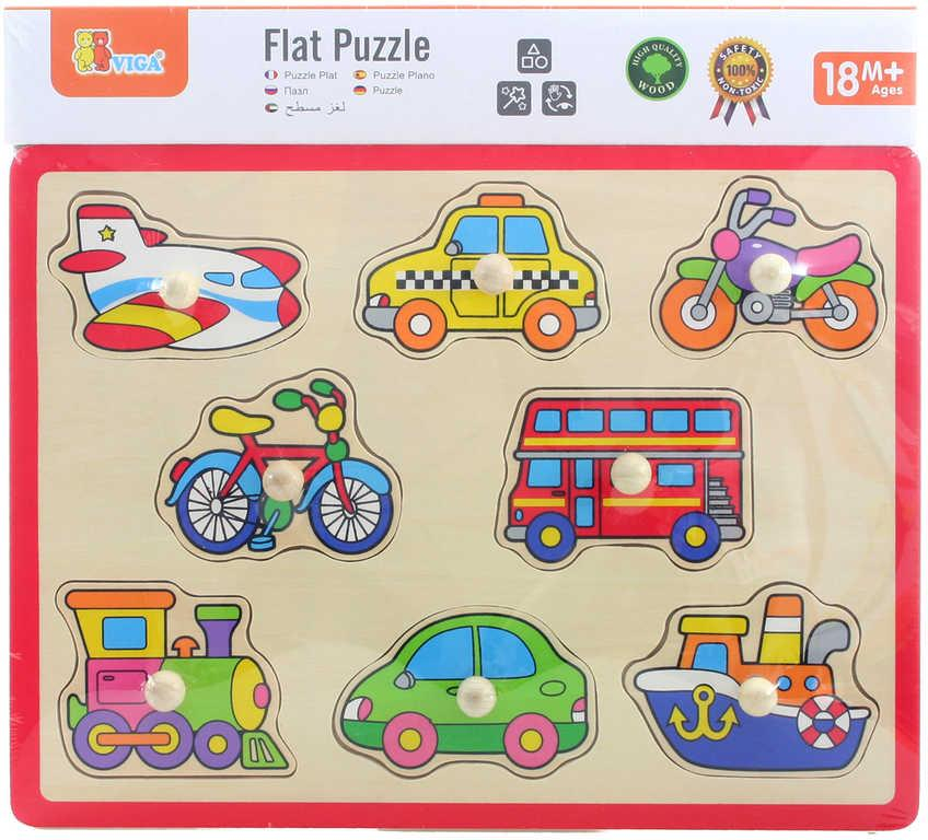 DŘEVO Baby vkládačka puzzle vkládací s úchyty doprava 8 dílků na desce