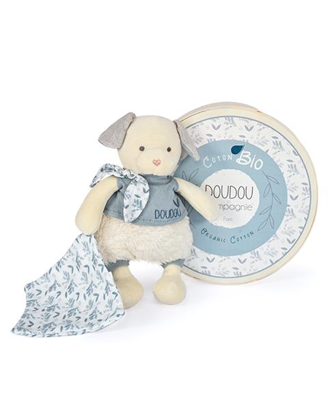 Doudou Plyšový pejsek s dečkou z BIO bavlny 22 cm