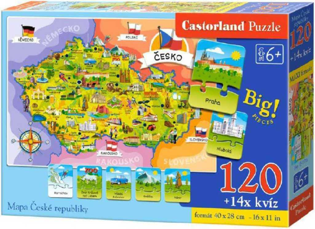 HRA Puzzle Mapa ČR naučný set 120 dílků + 14 kvízů v krabici 2v1