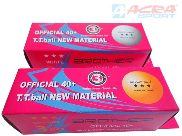 Míčky na stolní tenis ping pong Brother 3star závodní 4cm set 3ks 2 barvy krabička