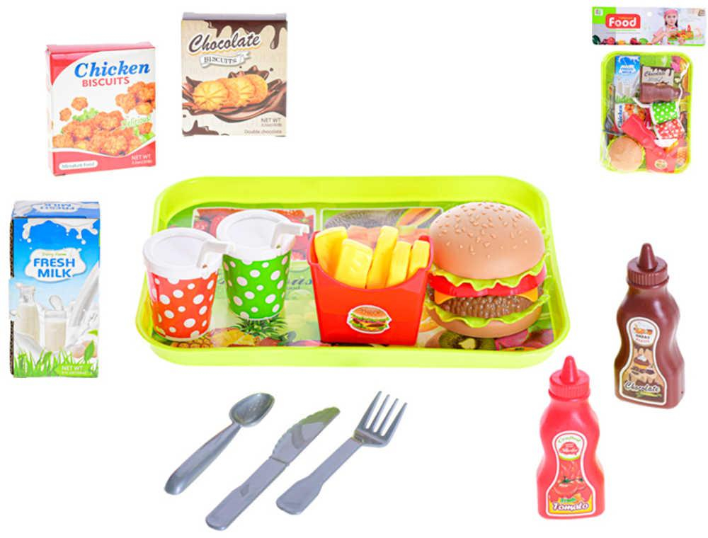 Fast Food set makety potravin s tácem 26 dílků rychlé občerstvení