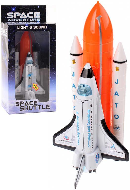 Raketoplán 20cm zpětný chod na baterie Světlo Zvuk kov v krabičce