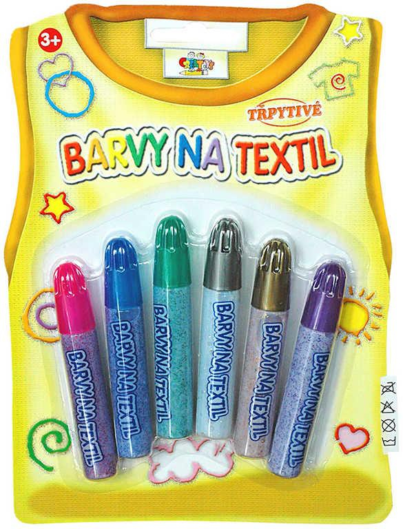 Barvy na textil třpytivé barevné set 6ks na kartě