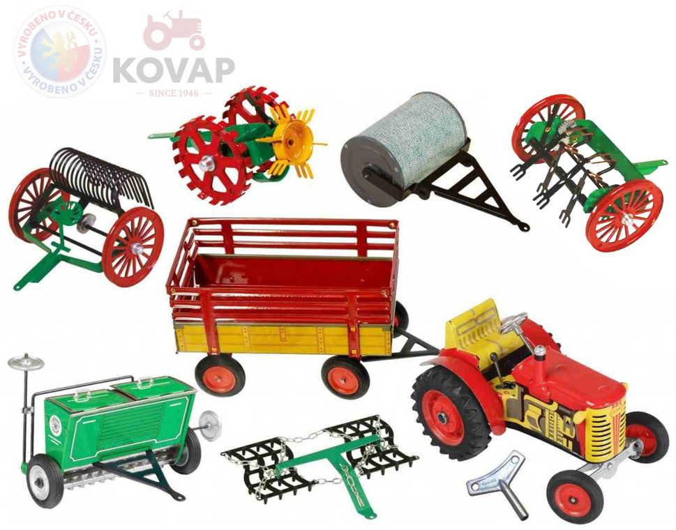 KOVAP Velký zemědělský agroset 2 traktor Zetor k natažení na klíček s doplňky kov