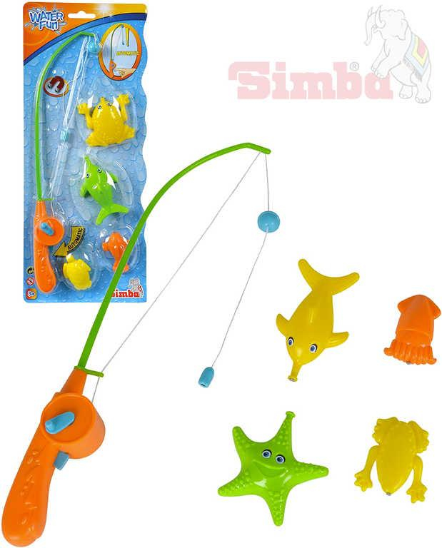 SIMBA Chytání rybiček set prut magnetický 38cm + 4 zvířátka 3 druhy plast na kartě