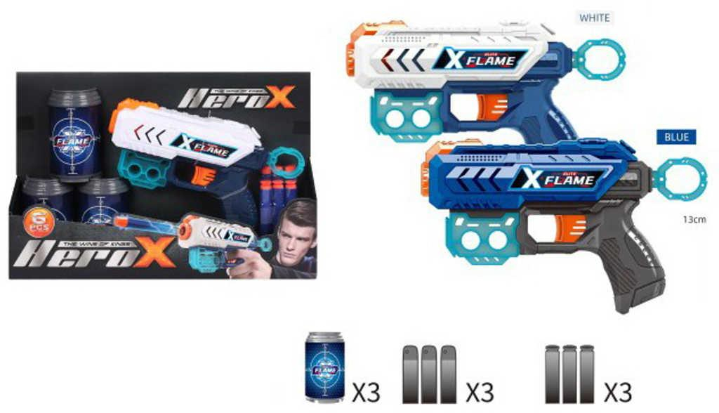 Pistole Hero-X se 6 soft pěnovými náboji s přísavkou a 3 terči 2 barvy