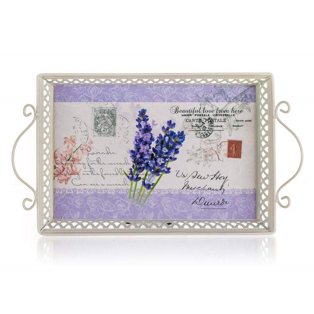 Podnos plechový LAVENDER 41 x 23 x 4,5/9 cm