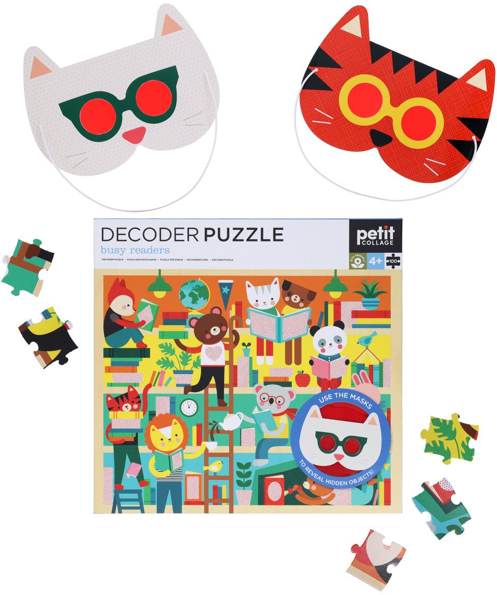 Petit Collage Puzzle knihovna 100 ks s 3D brýlemi