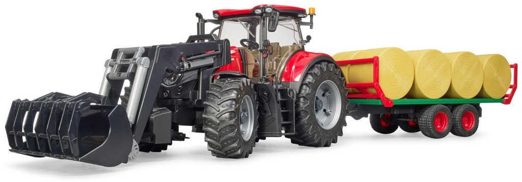 BRUDER 03198 Set traktor CASE IH Optum 300 CVX + čelní nakladač a přepravník balíků