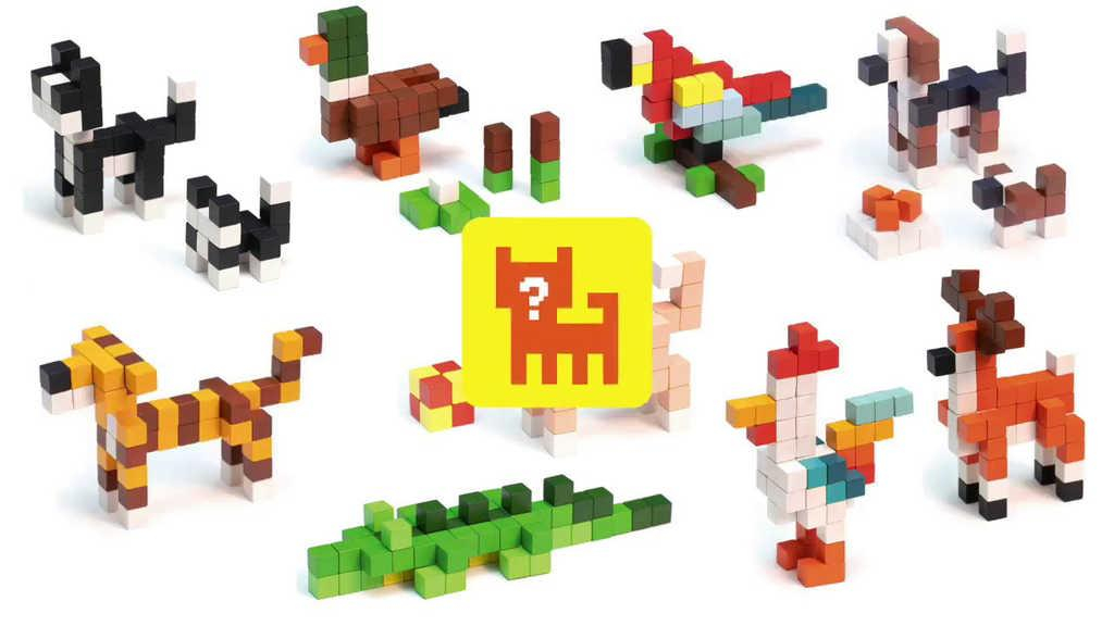 CUBIKA DŘEVO Pixel Utajené zvířátko různé druhy 64 dílků 3D STAVEBNICE