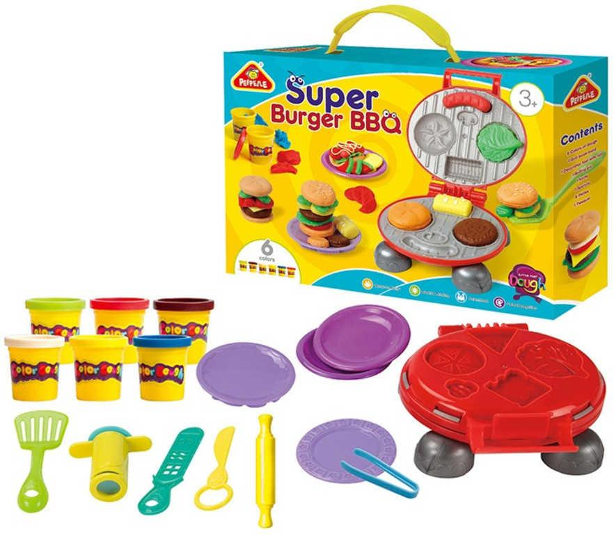 Super burger velký kreativní set modelína s grilem a nástroji v krabici