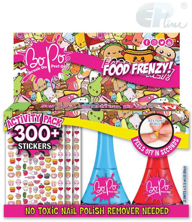 EP Line BO-PO Food Frenzy set lak na nehty slupovací 2ks + 300 samolepek