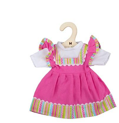 Bigjigs Toys Růžové šaty s pruhovaným lemováním pro panenku 34 cm