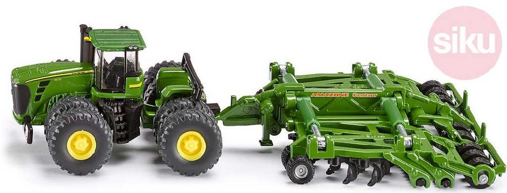 SIKU Traktor zelený John Deere 9630 set s bránami Amazone Centaur 1:87 model kov 1856