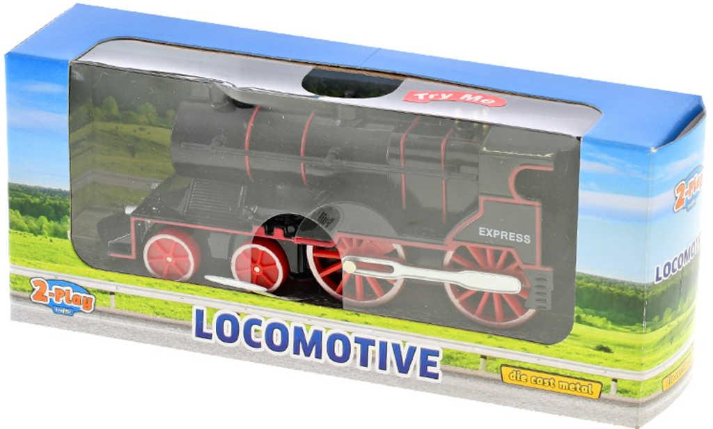 Vlak Lokomotiva 14cm kovová černá zpětný chod na baterie Světlo Zvuk