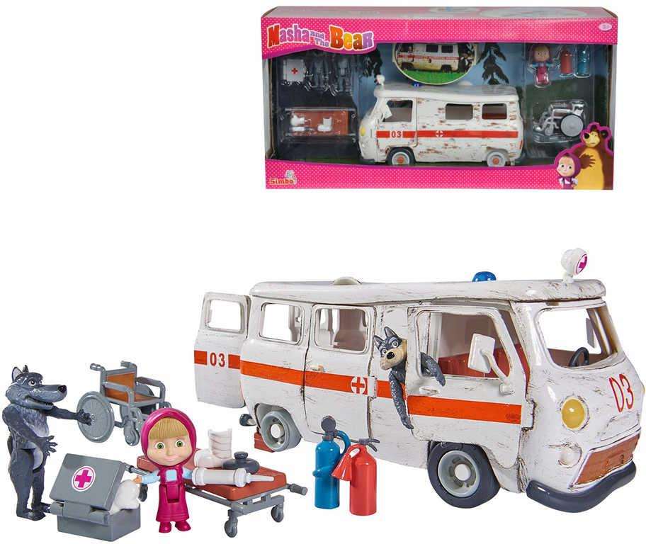 SIMBA Máša a medvěd Ambulance 20cm herní set auto s figurkami a doplňky