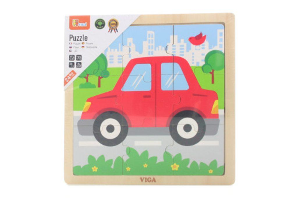 Dřevěné puzzle 9 dílků - autíčko