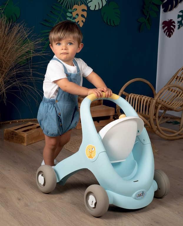 SMOBY Baby Walker Minikiss 3v1 chodítko kočárek sedačka pro panenku modrá