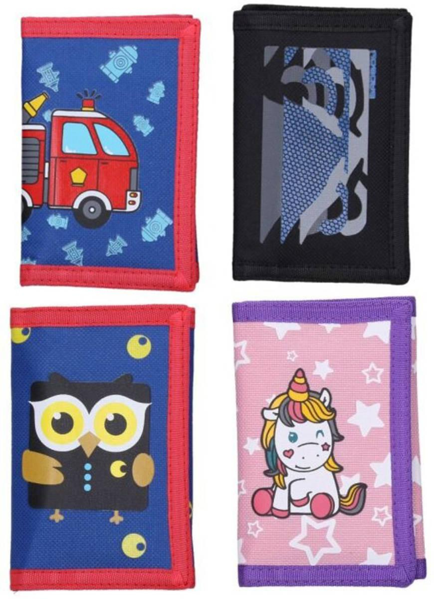 Peněženka dětská barevná textilní rozkládací s obrázkem 4 druhy