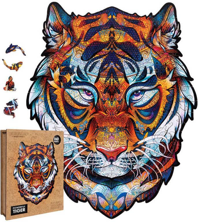 PUZZLER DŘEVO Mocný tygr 21x29cm dekorativní barevná skládačka 160 dílků