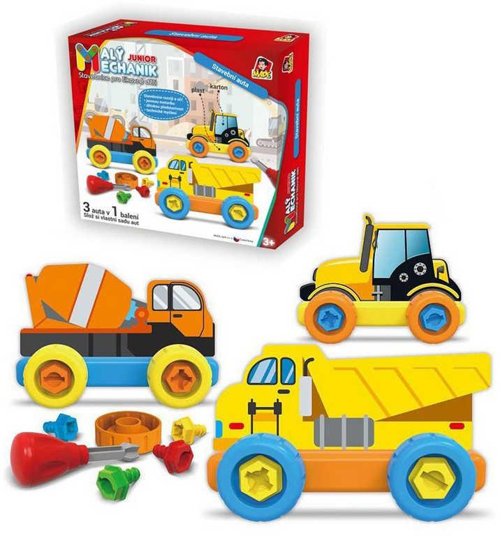 Stavebnice Malý mechanik Junior set s nástroji auto stavební 3 modely 3v1