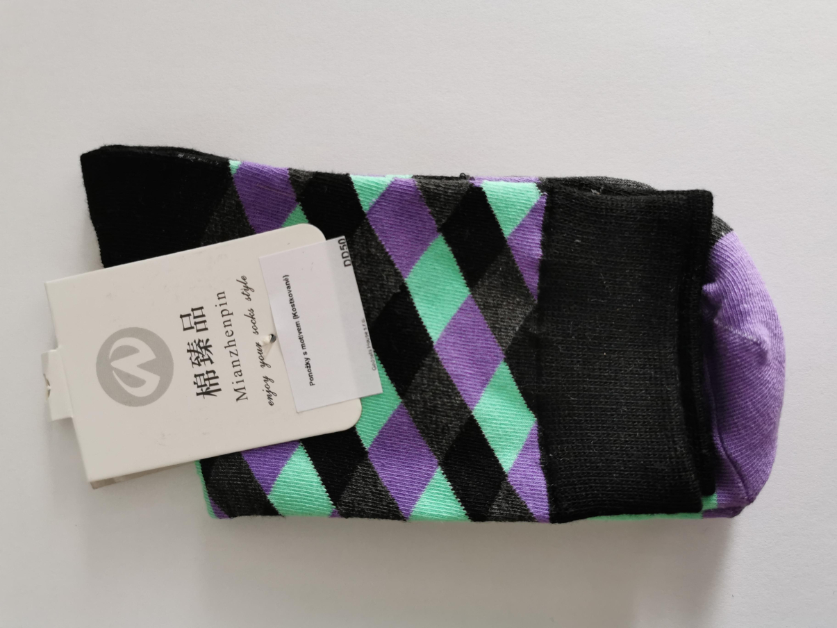Ponožky s kostkovanými vzory - Černá se zeleno-fialovou