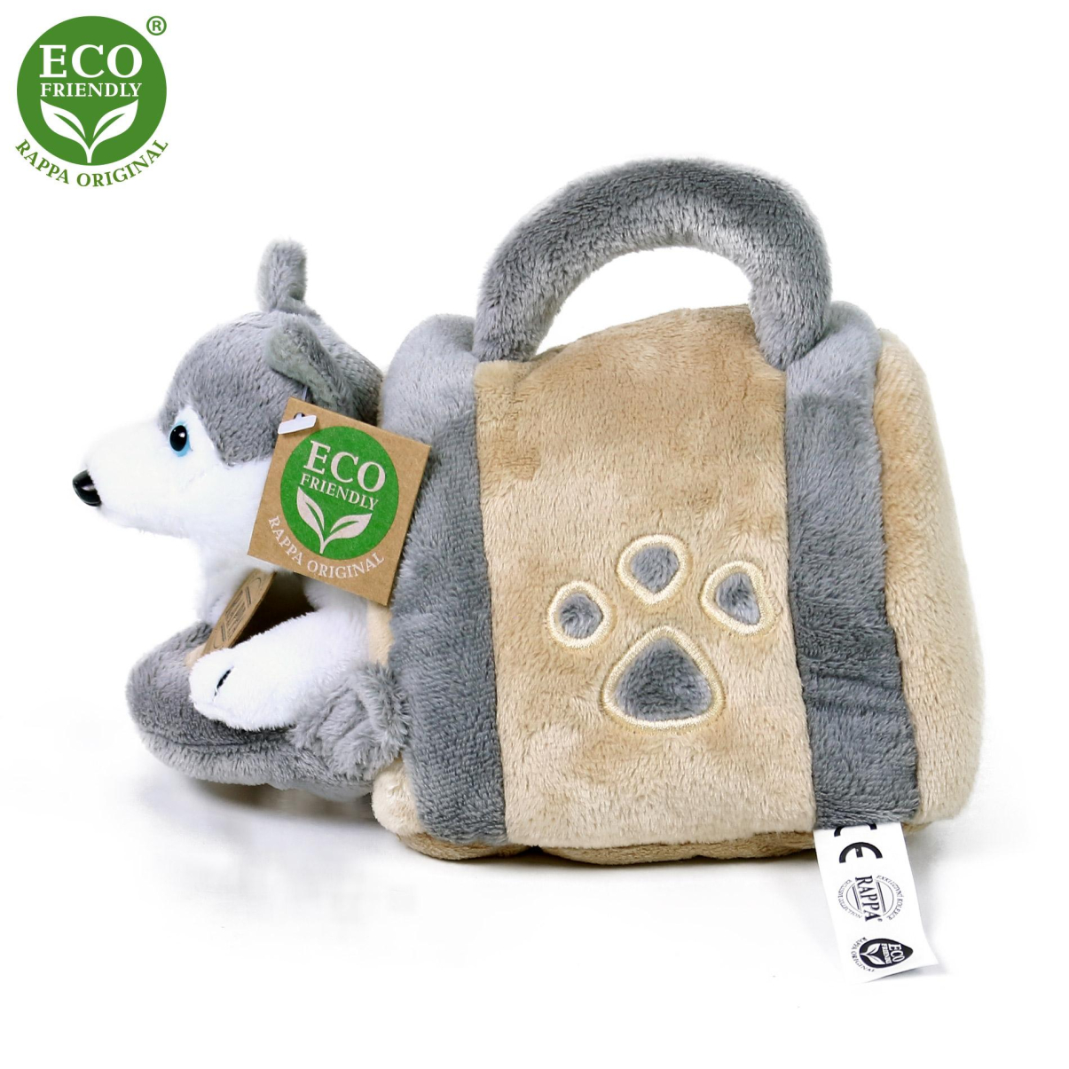 Plyšový pes husky 13 cm s přepravkou ECO-FRIENDLY