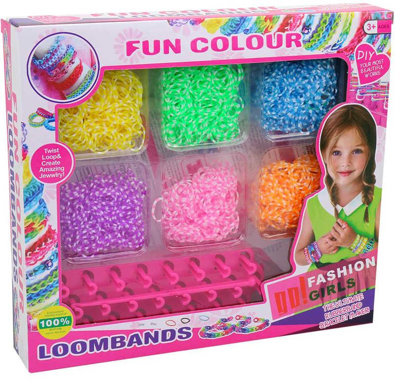 UDĚLEJ SI NÁRAMEK Gumičky 6 barev pruhované LOOM BANDS + tkalcovský stav