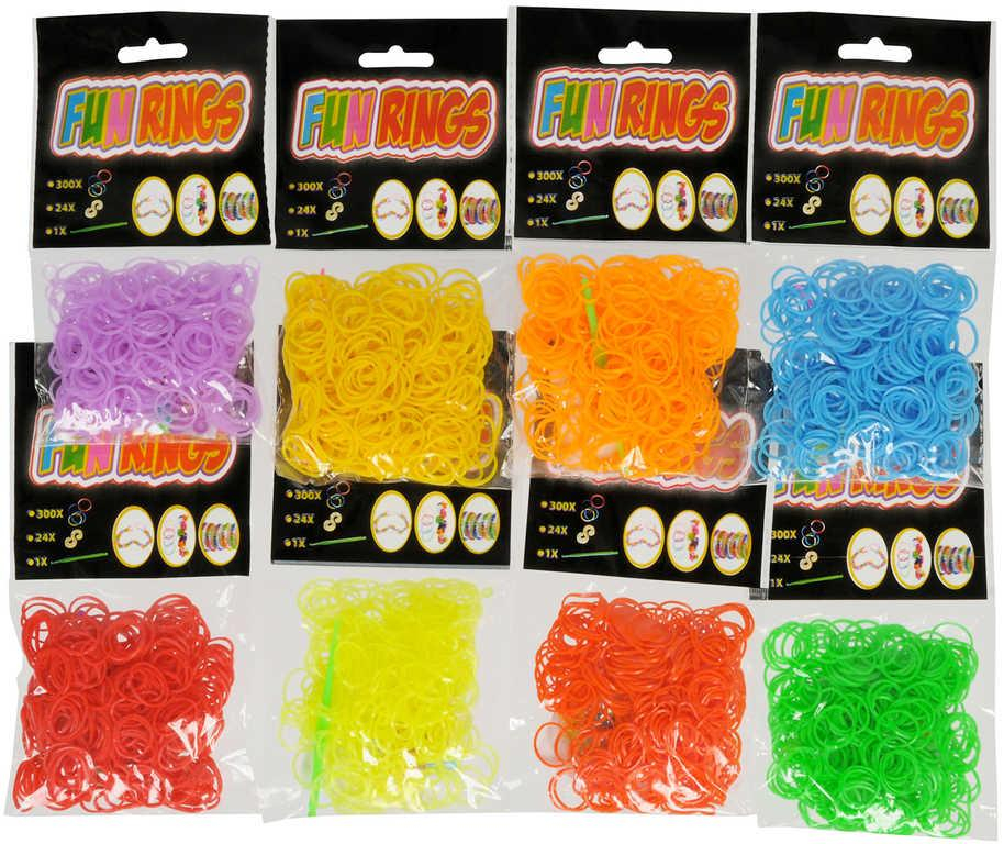 UDĚLEJ SI NÁRAMEK Gumičky LOOM BANDS 300ks set s nástrojem jednobarevné