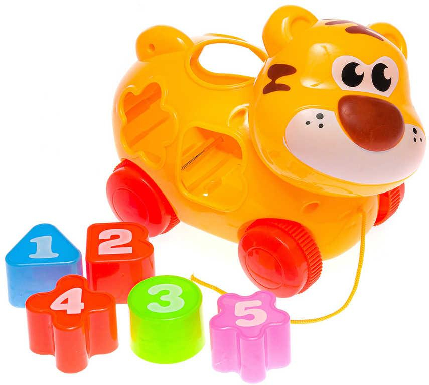 Baby Tahací tygřík vkládací na provázku set s 5 dílky s čísly