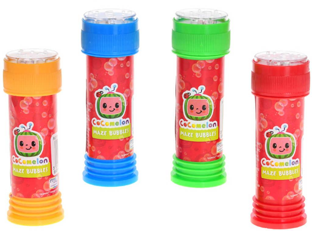 Bublifuk Cocomelon 60ml dětský bublifukovač se hrou ve víčku 4 barvy