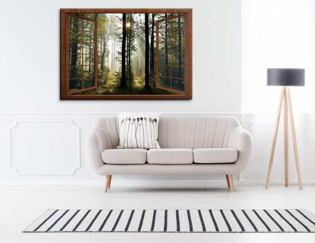 Okno v ranním lese - 150x100 cm