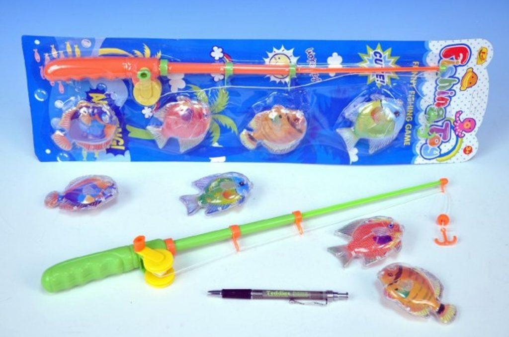 Hra ryby/rybář magnetické plast 4ks+prut plast 44cm asst 2 barvy na kartě