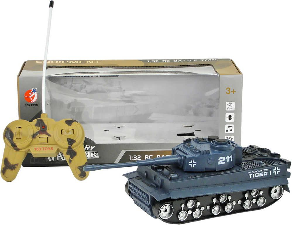 RC Tank 20cm na vysílačku 27MHz na baterie 1:32 plná funkce Světlo Zvuk