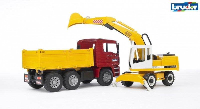 Konstrukční vozy - MAN TGA nákladní auto s Liebherr bagrem 1:16