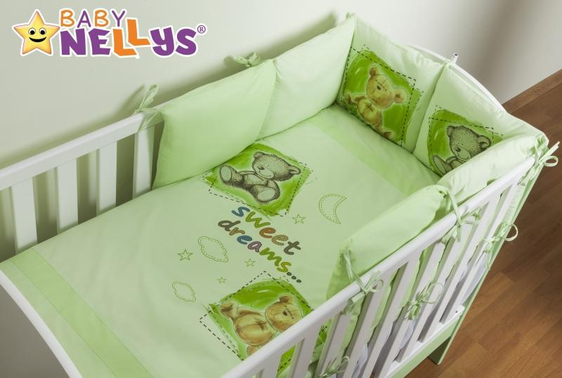 Baby Nellys Povlečení s polštářkovým mantinelem Sweet Dreams by TEDDY - zelený - 140x70