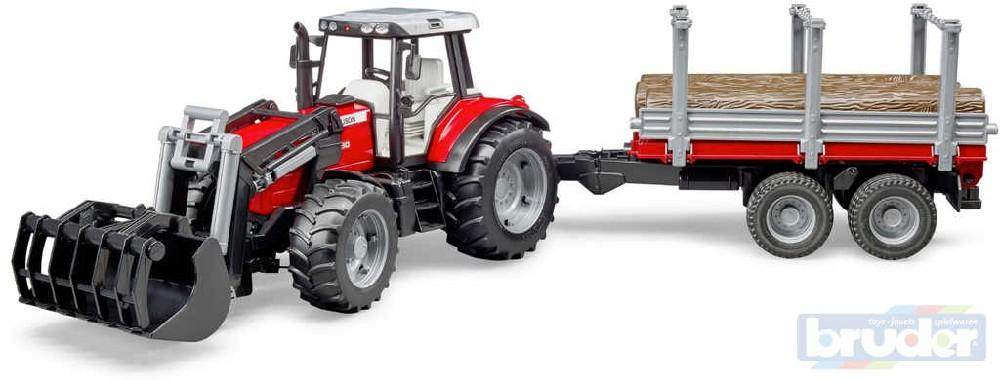 BRUDER 02046 (2046) Set traktor nakladač Massey Ferguson 7480 + přepravník s kládami