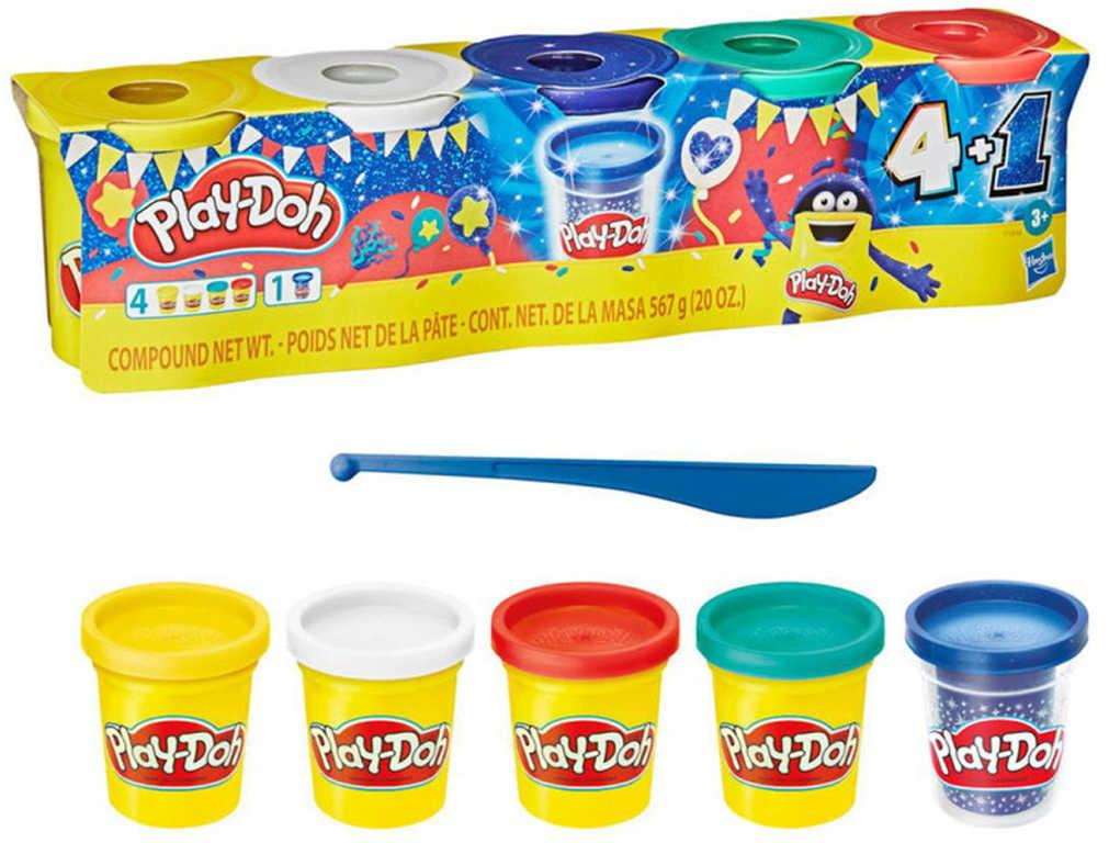 HASBRO PLAY-DOH Modelína třpytivá 4+1 set 5 kelímků s nástrojem 567g